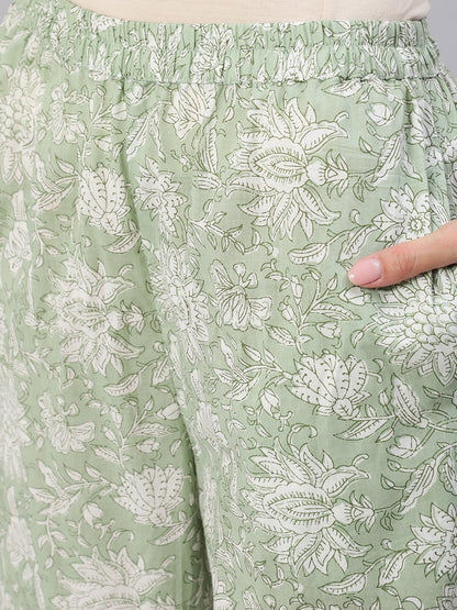 Women's Green Floral Printed Night Suit Set