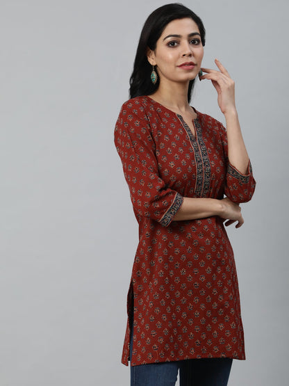 Women's Maroon Printed Tunic