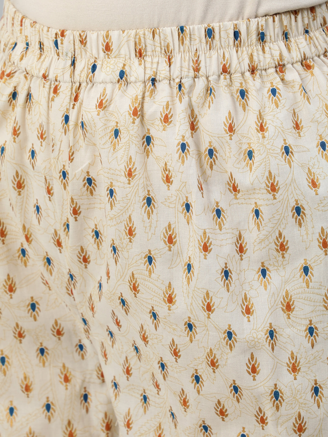 Women's Cream & Gold Printed Straight Kurta With Plazo & Dupatta