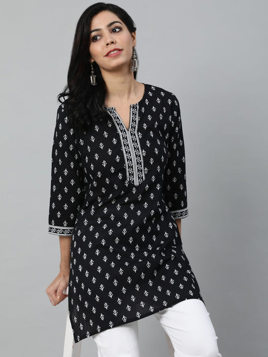 Women's Black & White Printed Cotton Tunic
