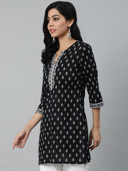 Women's Black & White Printed Cotton Tunic