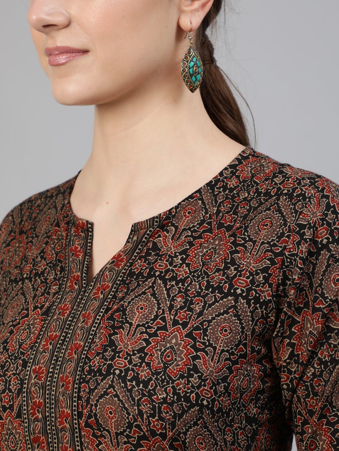 Women's Multi Printed Straight Kurta With Three Quarter Sleeves