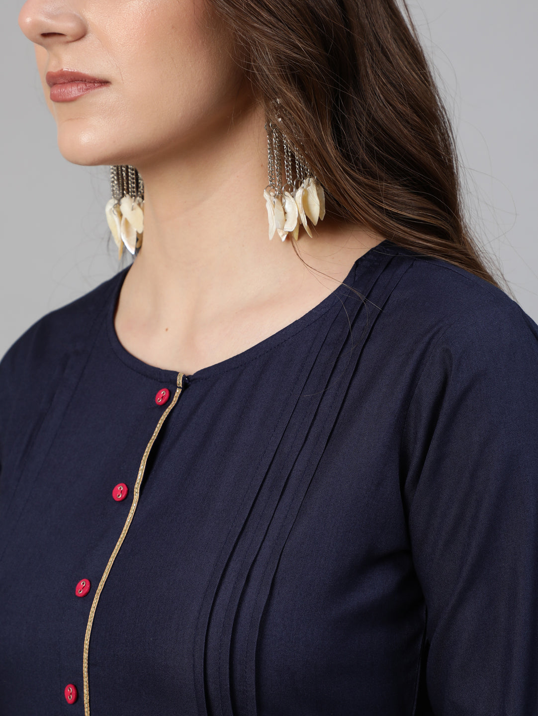 Women's Navy Blue Solid Gathered Kurta With Palazzo And Sequance  Dupatta