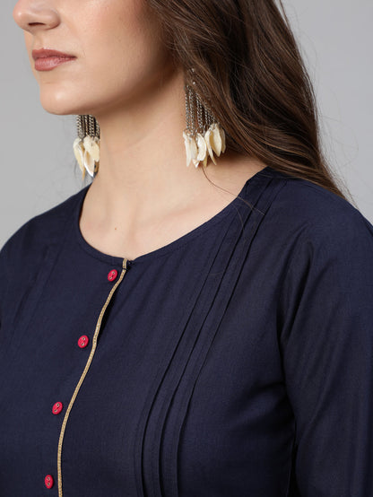 Women's Navy Blue Solid Gathered Kurta With Palazzo And Sequance  Dupatta