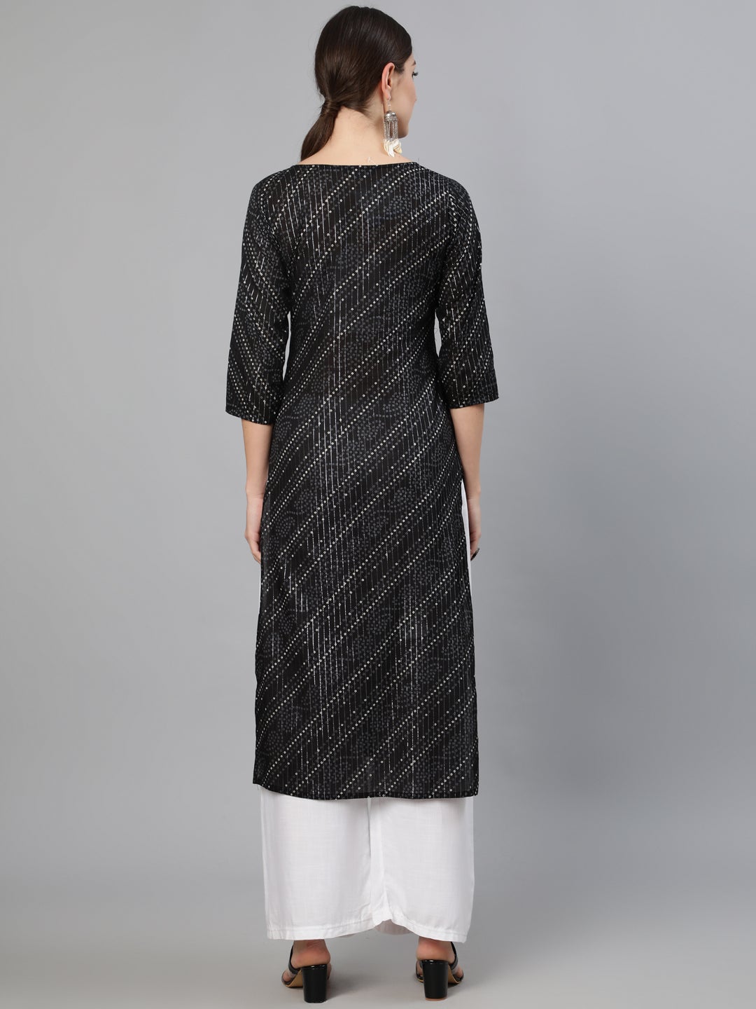 Women's Black Bandhani Printed Kurta With Round Neck