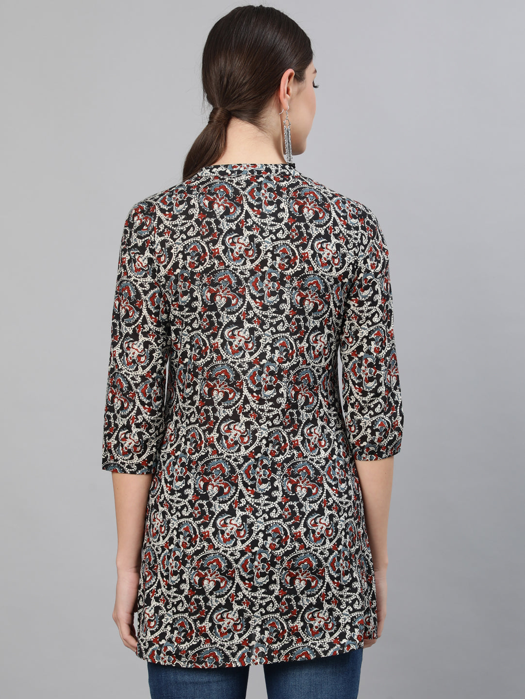 Women's Black Printed Tunic With Three Quarter Sleeves