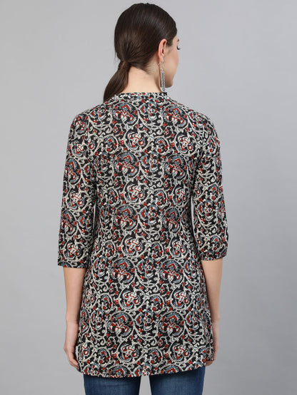Women's Black Printed Tunic With Three Quarter Sleeves