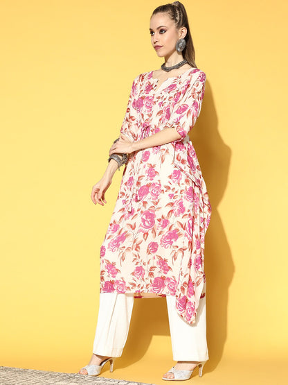 Women's Off-White Printed Kaftan Kurta