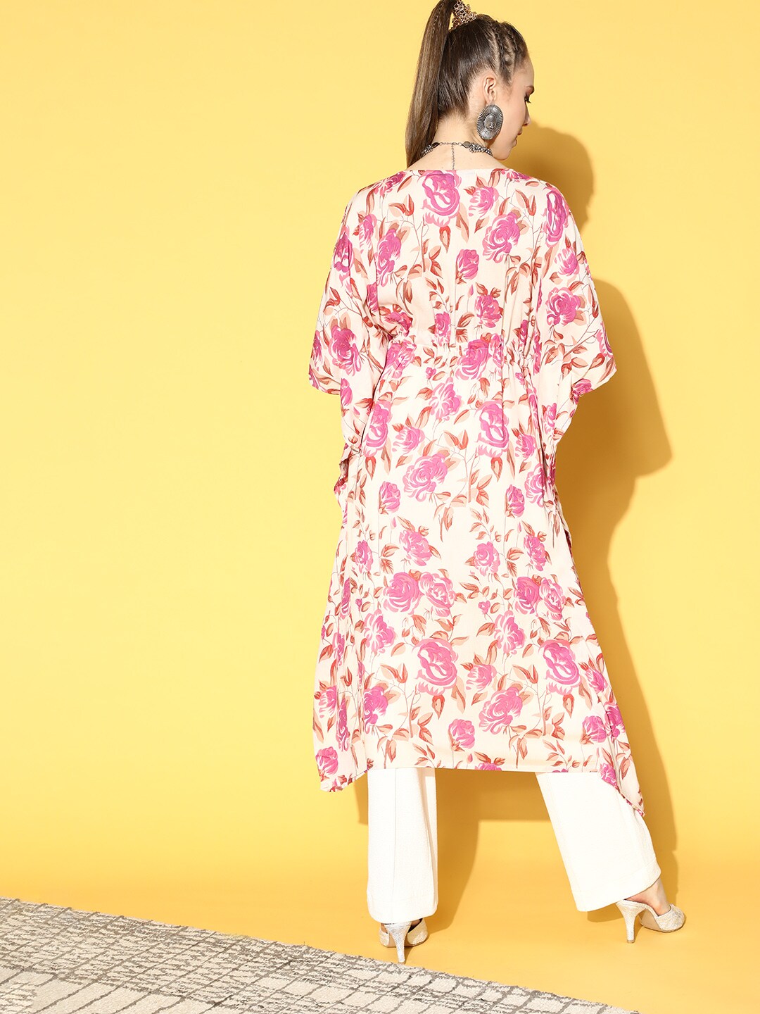 Women's Off-White Printed Kaftan Kurta