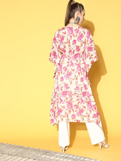 Women's Off-White Printed Kaftan Kurta