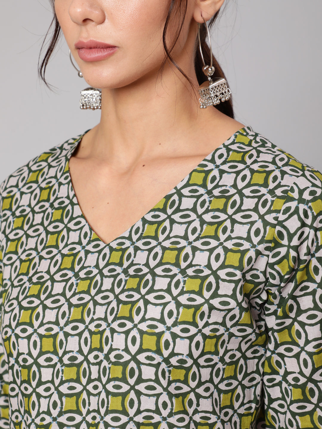 Women's Mustard Printed Dress With Three Quarter Sleeves