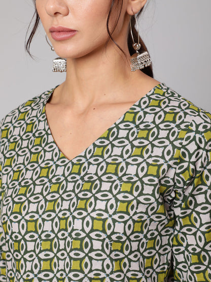 Women's Mustard Printed Dress With Three Quarter Sleeves