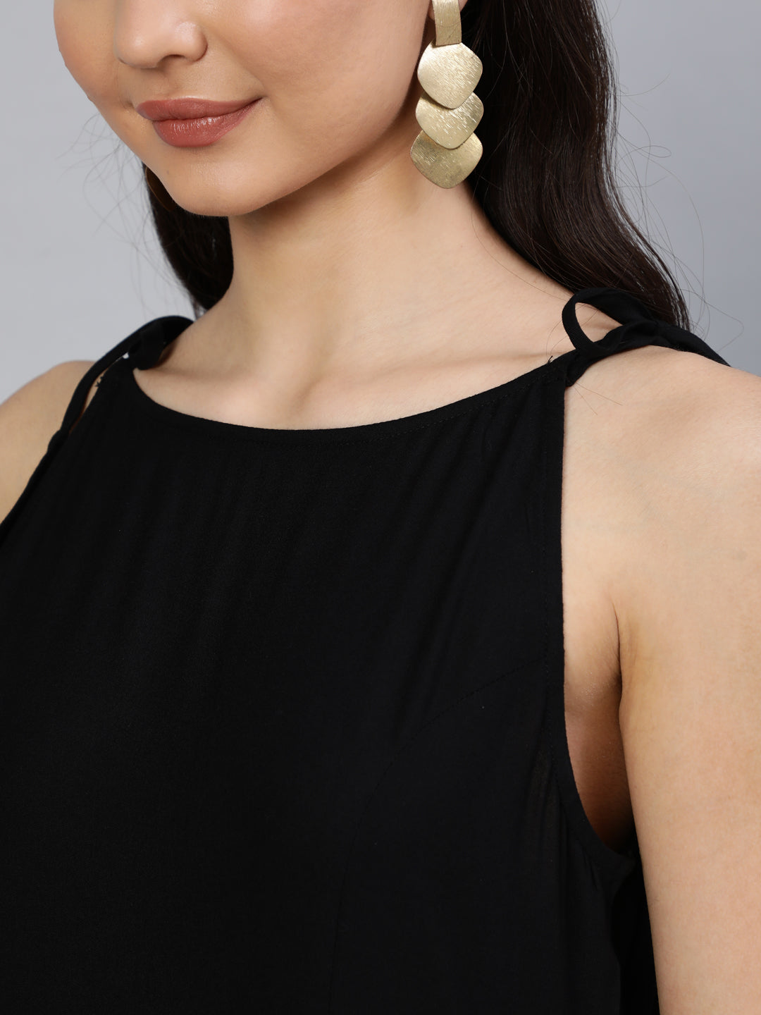 Women's Black Halter Neck Tiered Dress