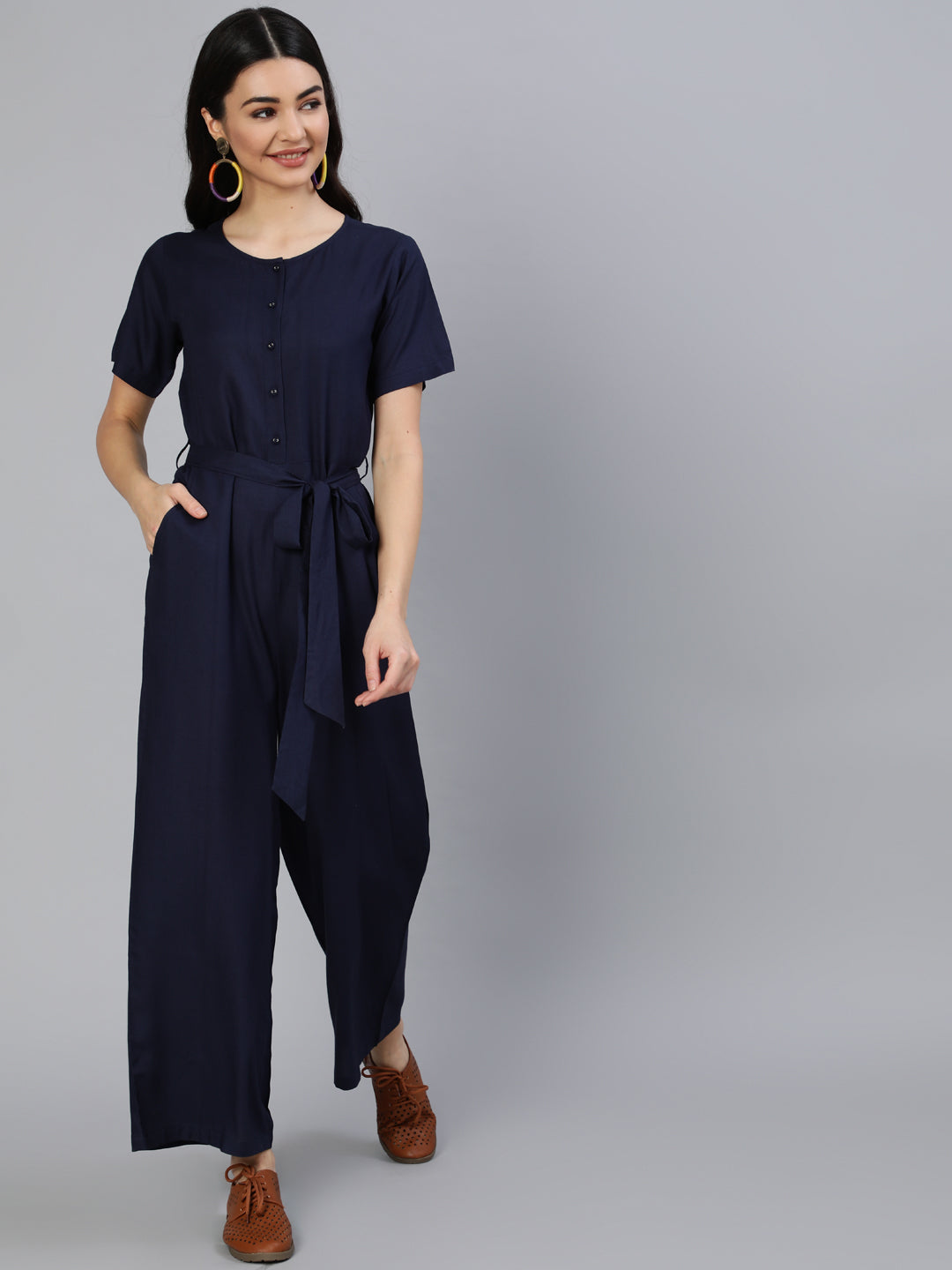 Women's Navy Blue Jumpsuit With Side Pockets