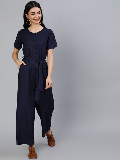 Women's Navy Blue Jumpsuit With Side Pockets