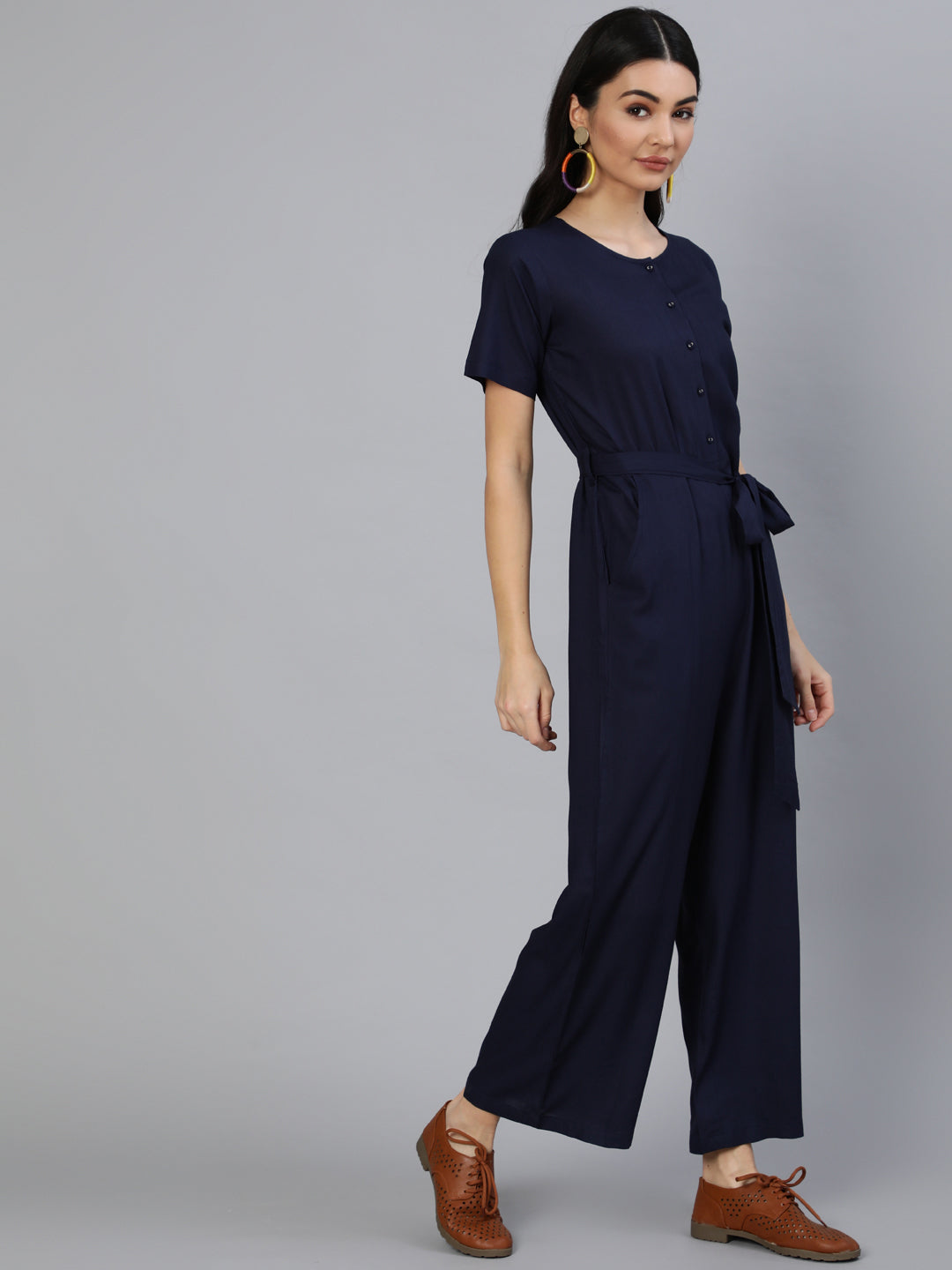 Women's Navy Blue Jumpsuit With Side Pockets