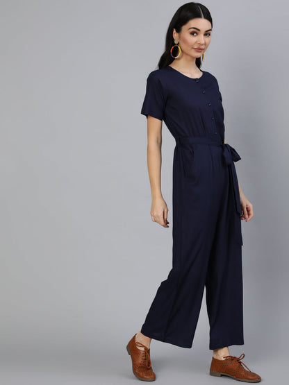 Women's Navy Blue Jumpsuit With Side Pockets