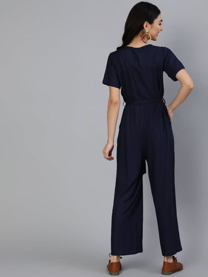 Women's Navy Blue Jumpsuit With Side Pockets