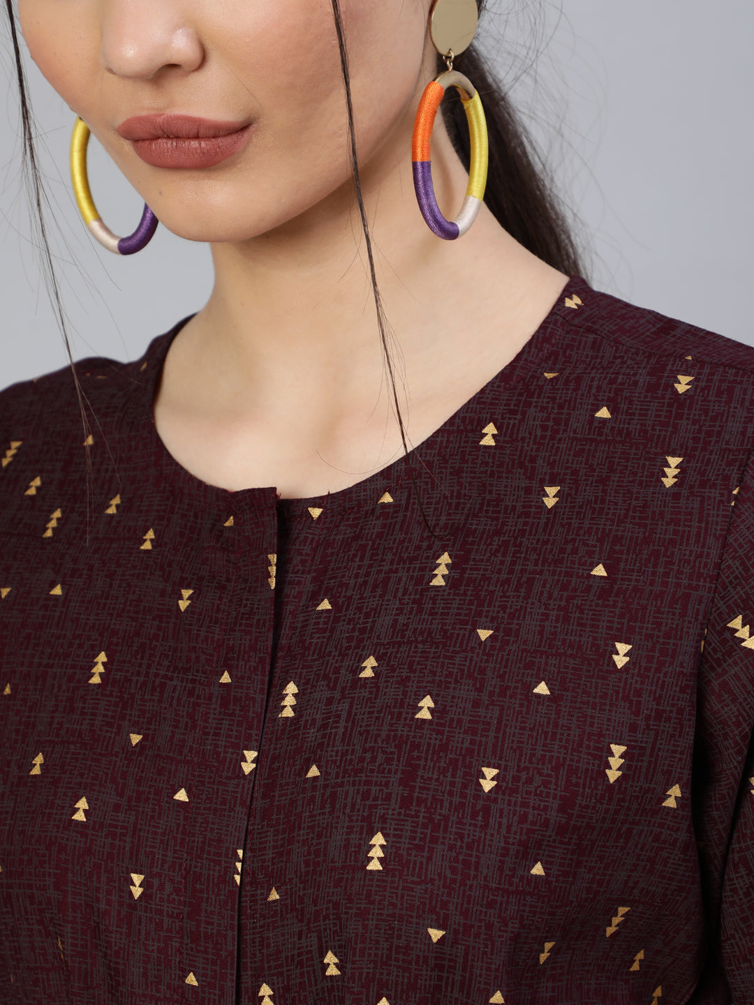 Women's Burgundy Printed Jumpsuit With Side Pockets