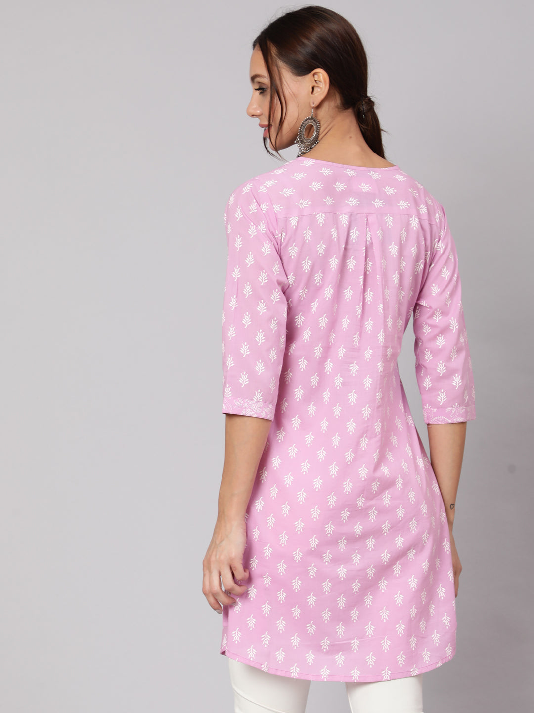 Women's Purple Printed A-Line Tunic With Three Quarter Sleeves