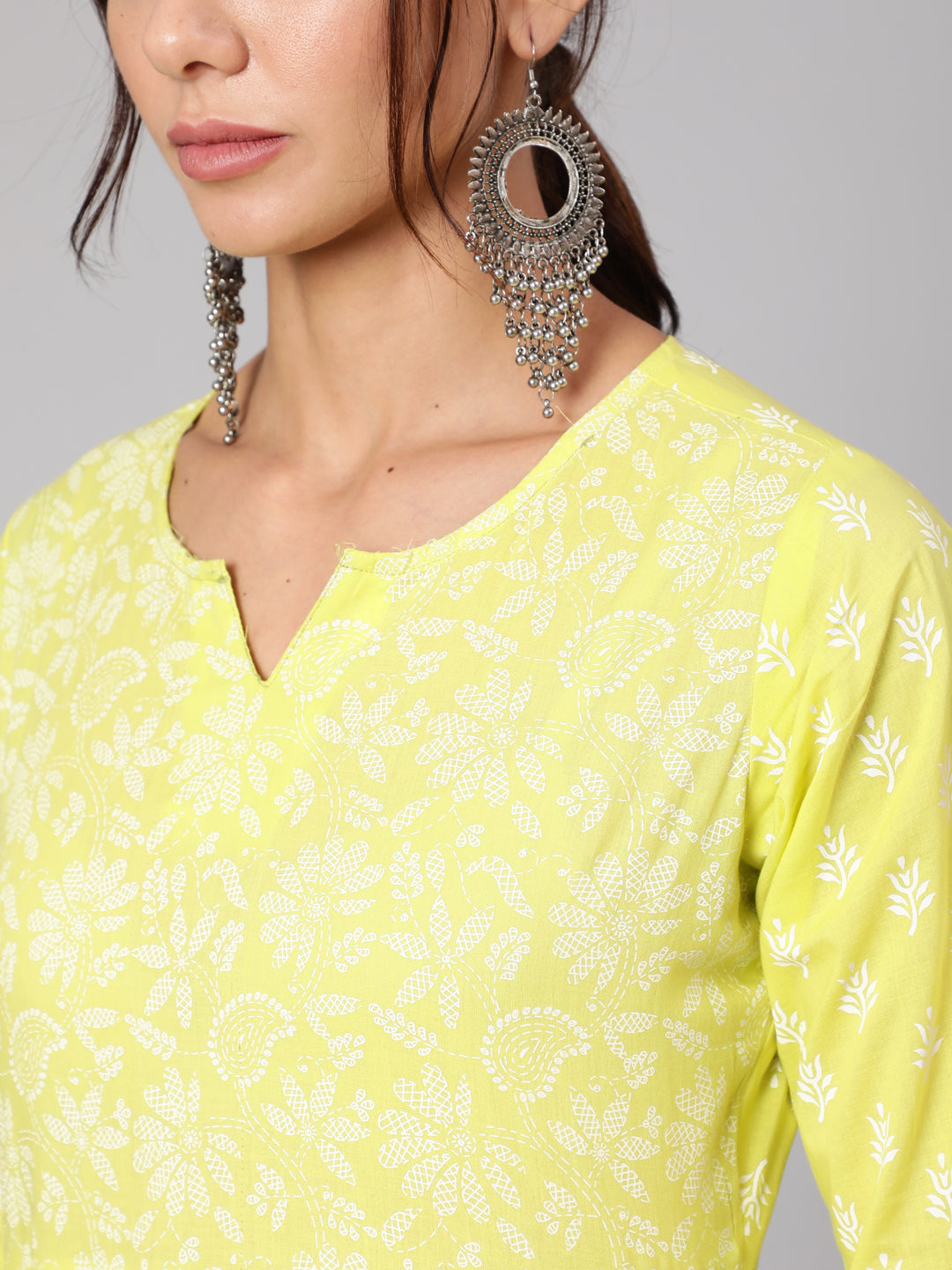 Women's Green Printed A-Line Tunic With Three Quarter Sleeves