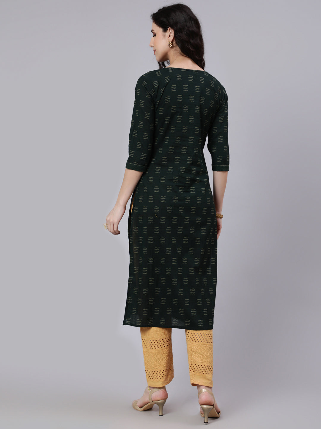 Women's Green Ikat Print With Round Neck Straight Kurta