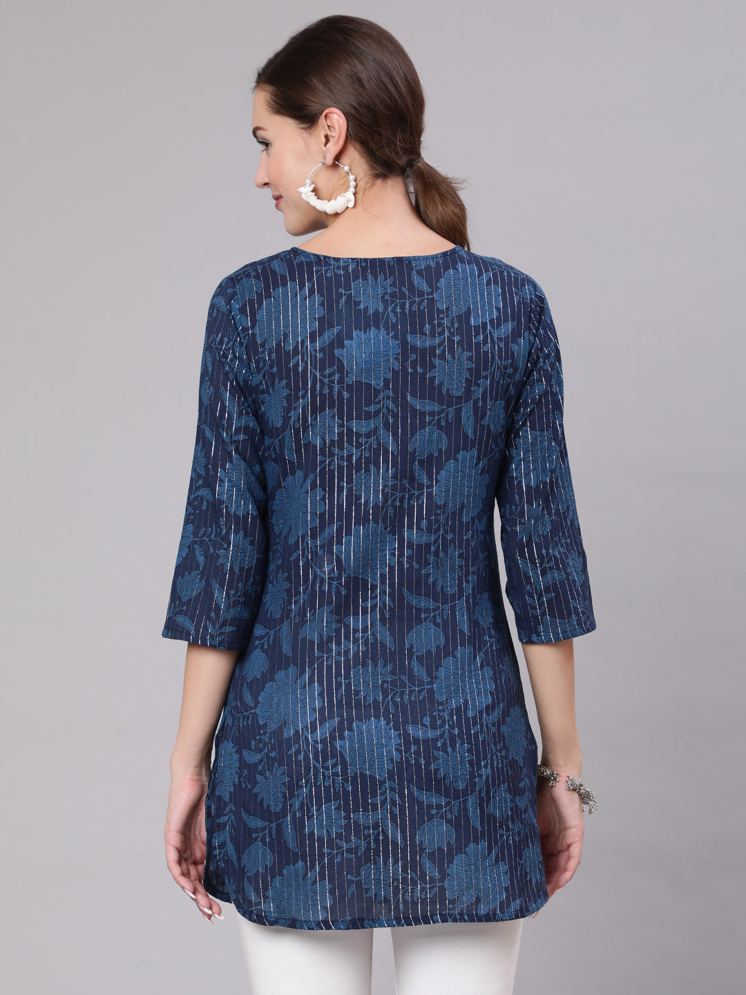 Women's Navy Blue Floral Printed Straight Tunic