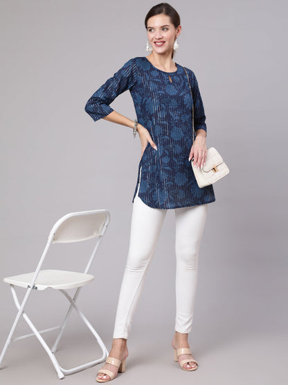 Women's Navy Blue Floral Printed Straight Tunic