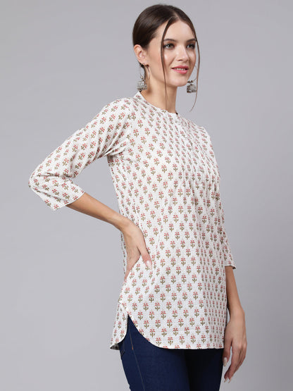 Women's Off-White Straight Tunic With Three Quaretr Sleeves
