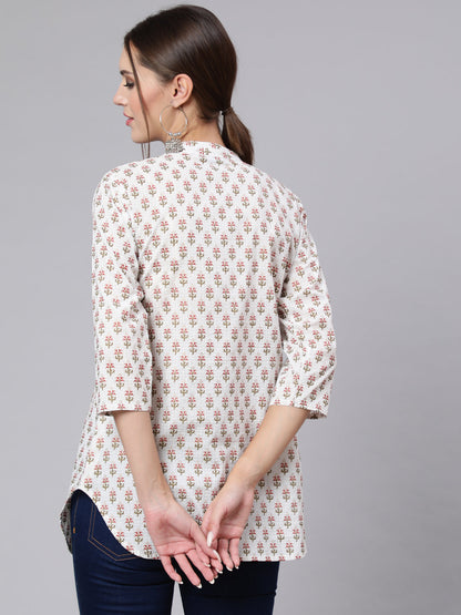 Women's Off-White Straight Tunic With Three Quaretr Sleeves