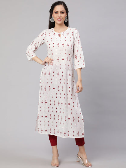 Women's Off-White Printed straight Kurta With three qurter sleeves