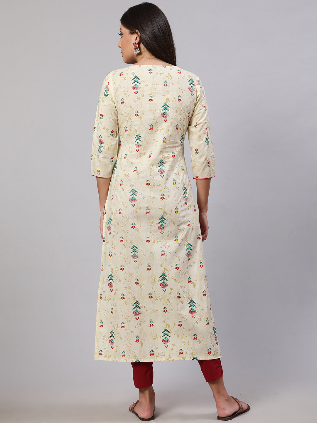 Women's Yellow Printed straight Kurta With three qurter sleeves