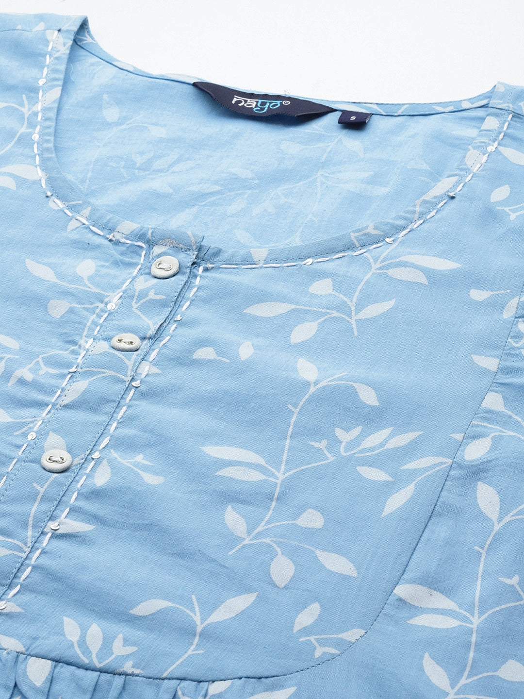Women's Wome Blue Printed Flared Kurta With Three quarter Sleeves