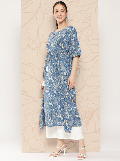 Women's Blue Ethnic Printed Kaftan