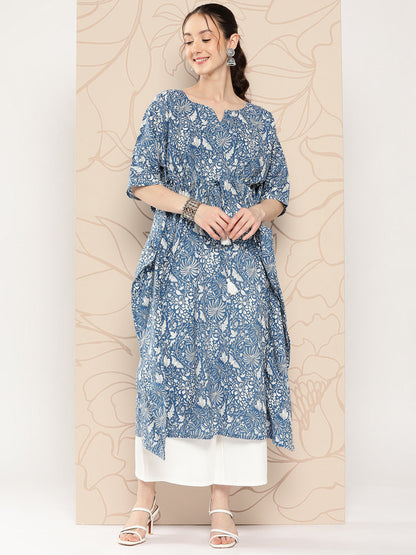Women's Blue Ethnic Printed Kaftan