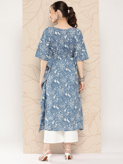 Women's Blue Ethnic Printed Kaftan