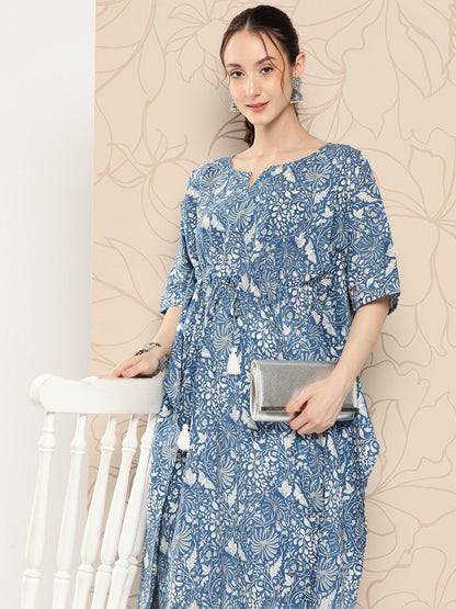 Women's Blue Ethnic Printed Kaftan