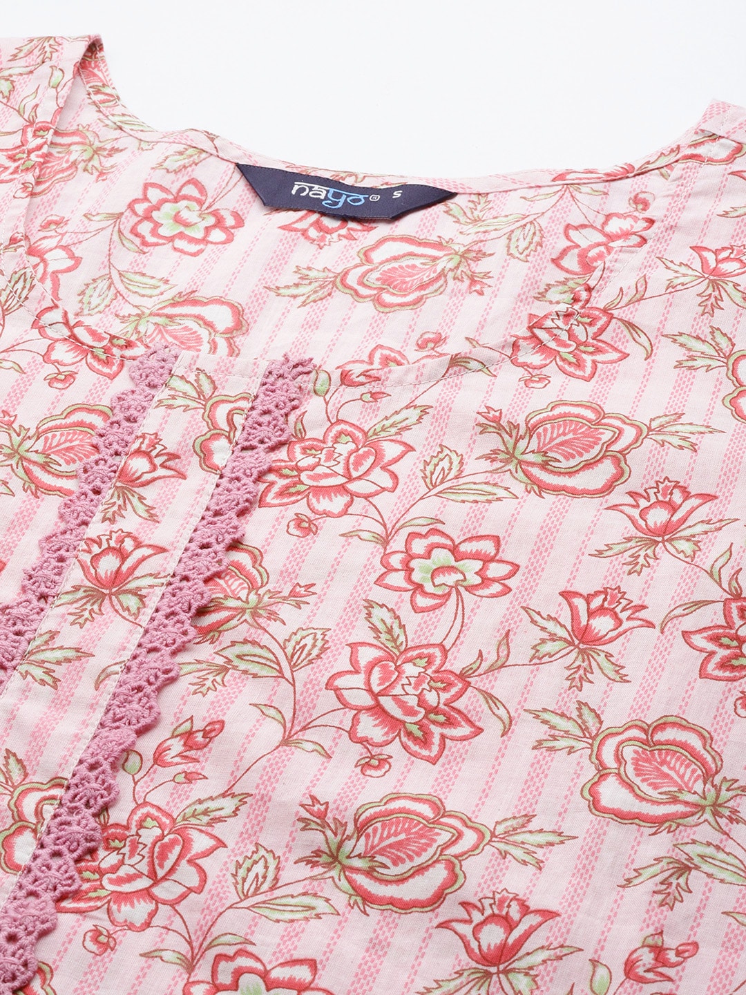 Women's Pink Floral printed Kurta With Three Quarter Sleeves
