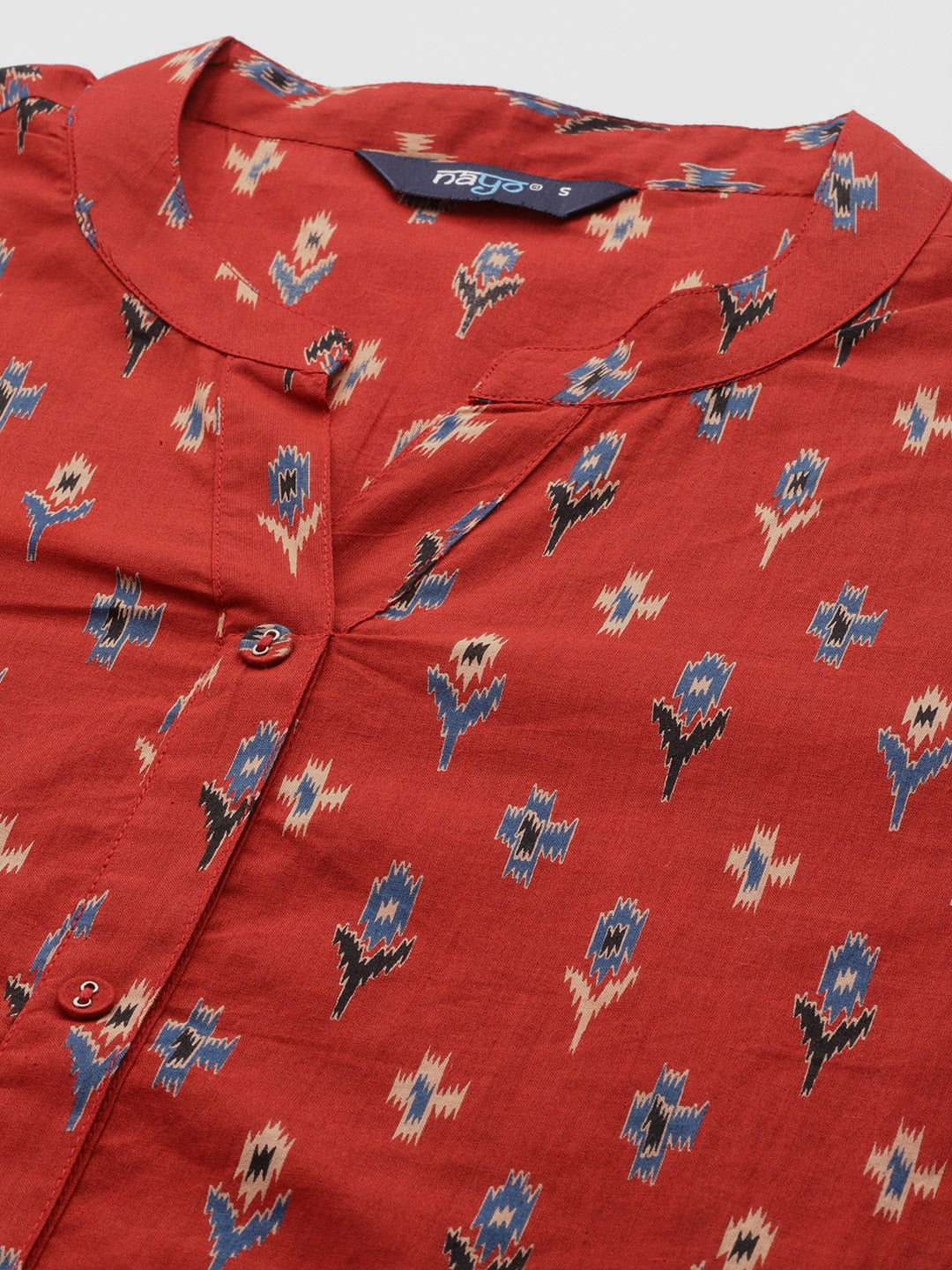 Women's Red Straight Kurta With Three Quarter Sleeves