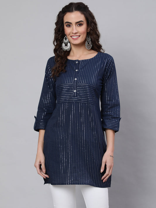 Women's Navy Blue Stripe Straight Tunic