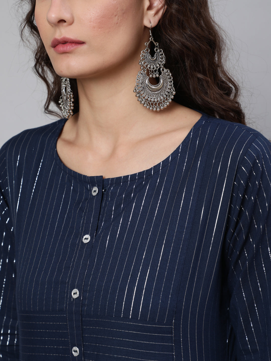 Women's Navy Blue Stripe Straight Tunic