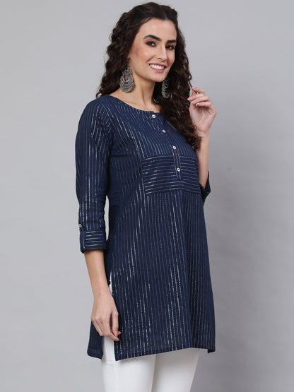 Women's Navy Blue Stripe Straight Tunic