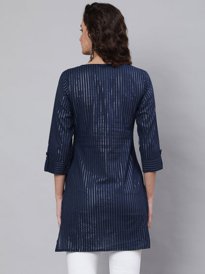 Women's Navy Blue Stripe Straight Tunic