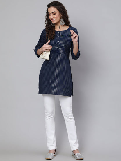 Women's Navy Blue Stripe Straight Tunic