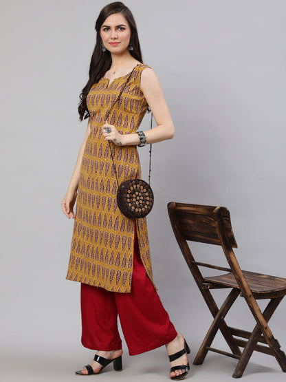 Women's Wome Mustrad Printed Straight Sleeveless Kurta
