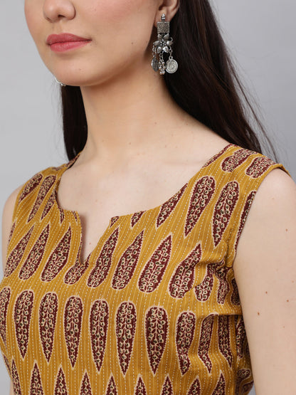 Women's Wome Mustrad Printed Straight Sleeveless Kurta