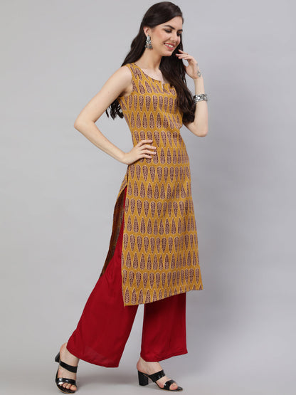 Women's Wome Mustrad Printed Straight Sleeveless Kurta