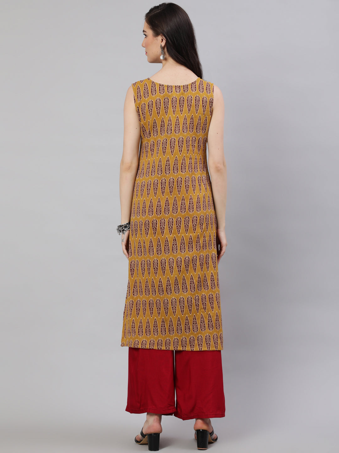 Women's Wome Mustrad Printed Straight Sleeveless Kurta