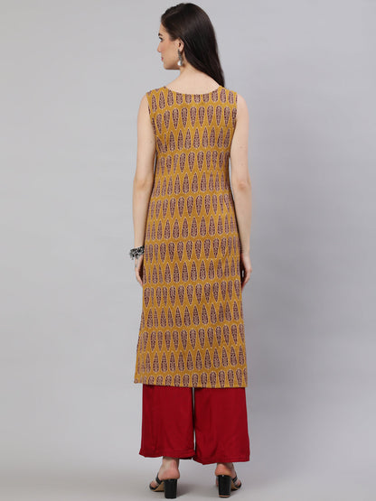 Women's Wome Mustrad Printed Straight Sleeveless Kurta