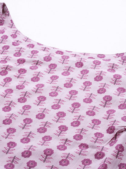 Women's Mauve Ethnic Printed Straight Sleevless Kurta